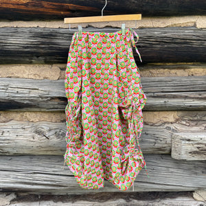 Print Cotton Ruched Skirt in Pink/Green
