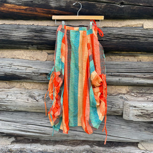Striped Cotton Ruched Skirt in Teal/Orange