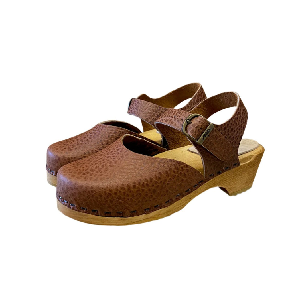 Traditional Heel Marina Sandal in Cognac Bison Leather