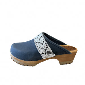 Mountain Sole Denim with Vintage Bobbin Lace Snap Strap