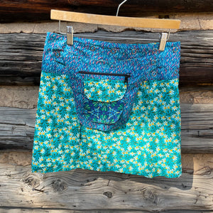 Reversible Cotton Wrap skirt in Blue/Teal