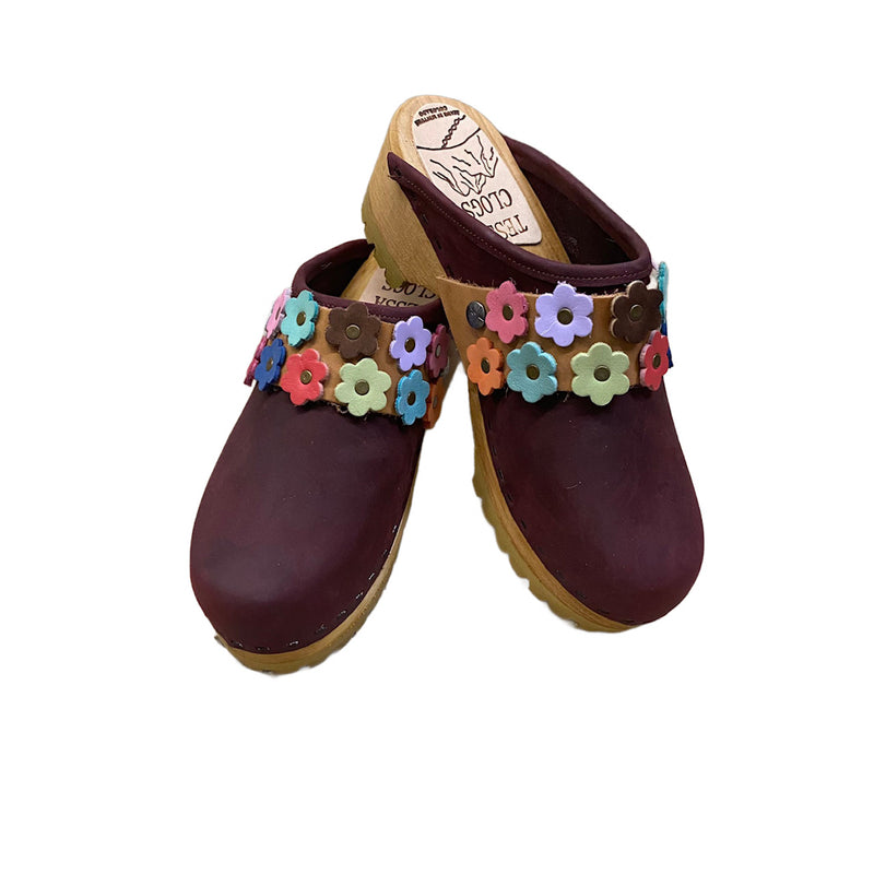 Merlot Mountain Clog with Linnea Snap Strap in Camel/Multi