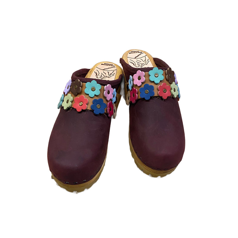 Merlot Mountain Clog with Linnea Snap Strap in Camel/Multi