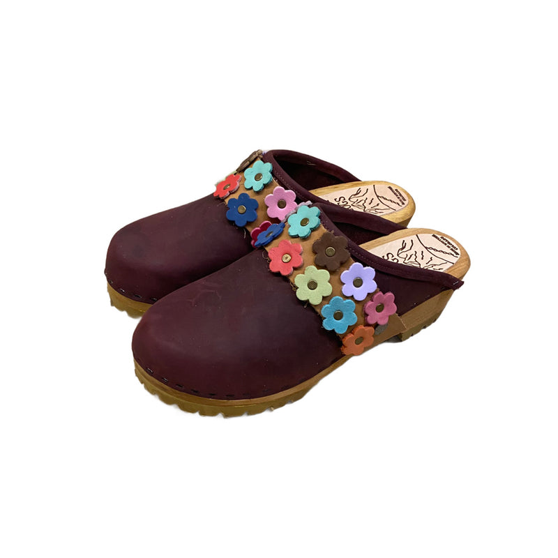 Merlot Mountain Clog with Linnea Snap Strap in Camel/Multi