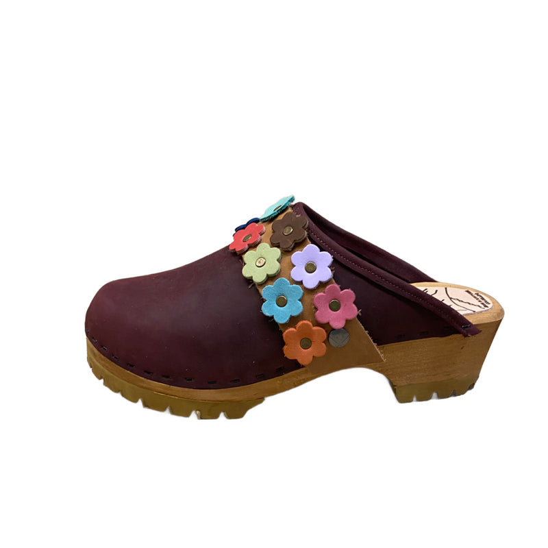 Merlot Mountain Clog with Linnea Snap Strap in Camel/Multi