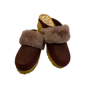 Merlot  Mountain Clogs with Dusty Violet Shearling Snap Strap