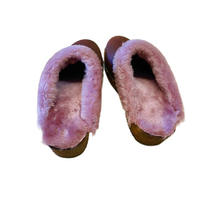 Cocoa Bean Mountain clogs  with Dusty Violet Shearling Insole and edge