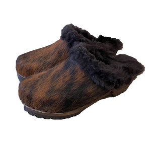 Brown and Black speckled Pony shearling mountain Clogs