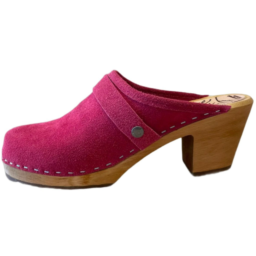 Berry Suede High Heel Clogs