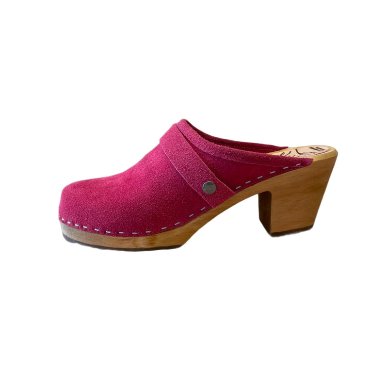 Berry Suede High Heel Clogs