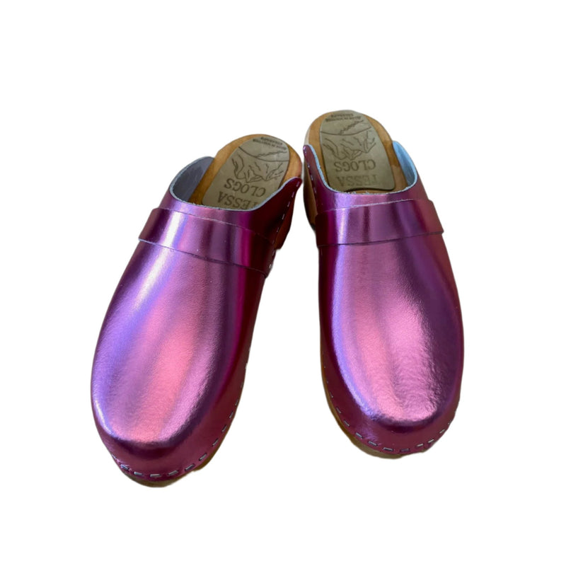 Pink Metallic Traditional Heel Clogs