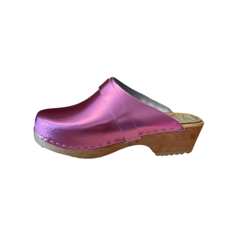 Pink Metallic Traditional Heel Clogs