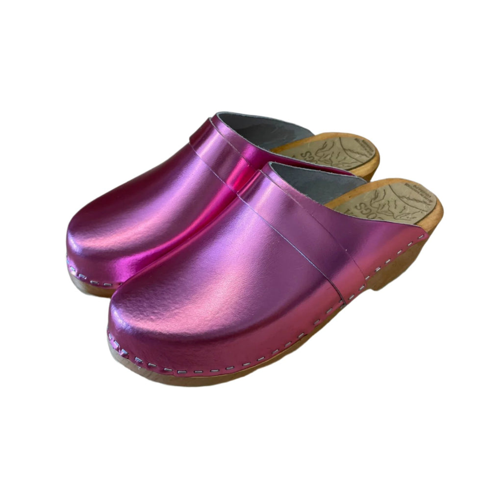 Pink Metallic Traditional Heel Clogs