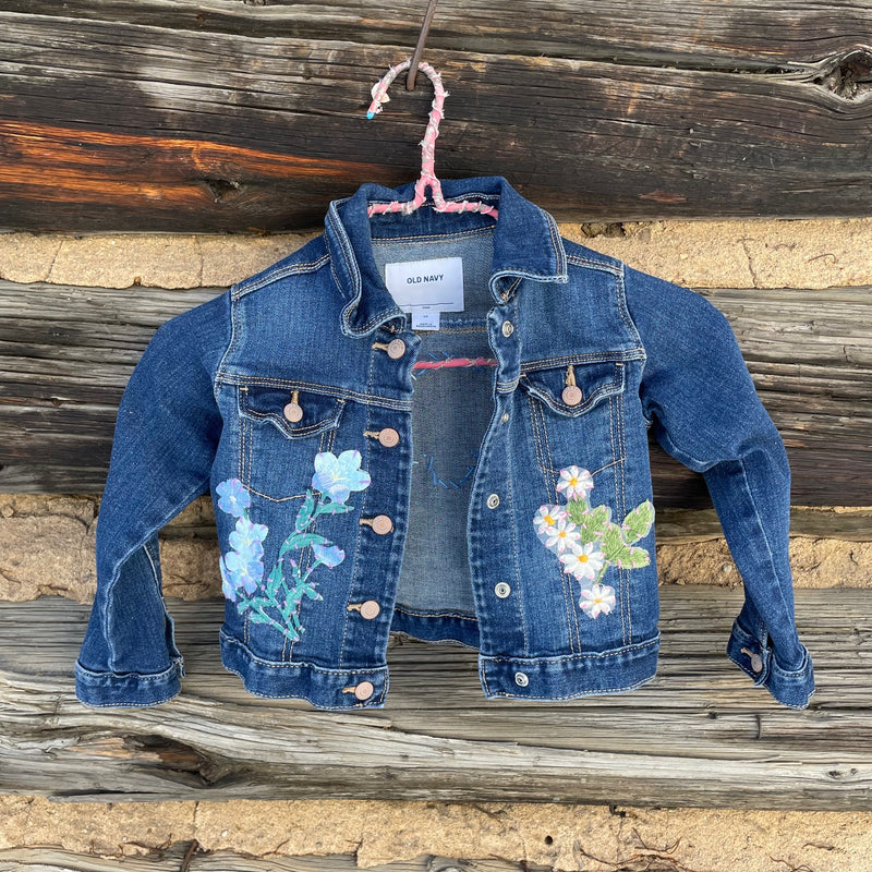 Tessa Kids "Hand Me Down" Upcycled Flower Denim Jacket size 3T