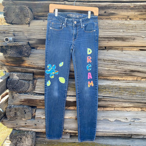 Tessa "Hand Me Downs"  Upcycled Jeans American Eagle size 2