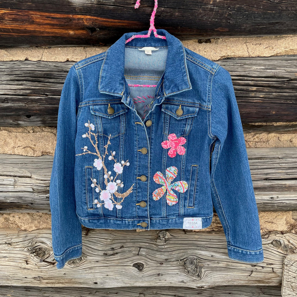 Tessa Upcycled Kids Peace Denim Jacket size 10