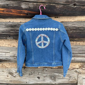 Tessa Upcycled Kids Peace Denim Jacket size 10