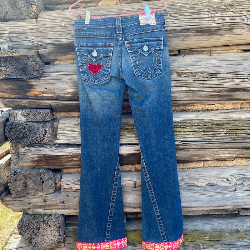 Tessa "Hand Me Downs"  Upcycled Jeans True Religion size 27