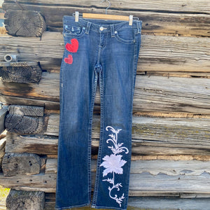 Tessa "Hand Me Downs"  Upcycled Jeans True Religion size 29