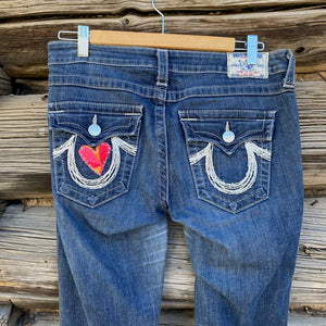 Tessa "Hand Me Downs"  Upcycled Jeans True Religion size 29