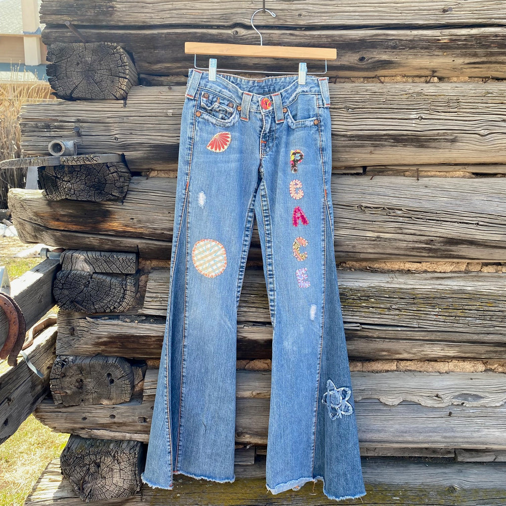 Tessa "Hand Me Downs"  Upcycled Jeans True Religion size 24