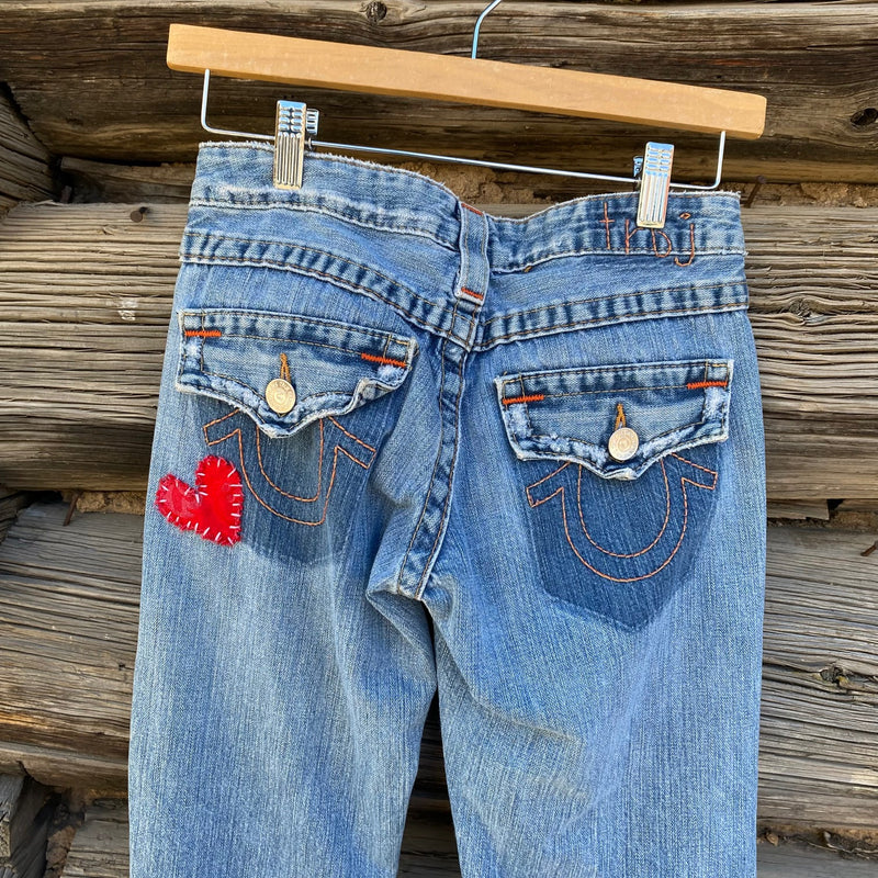 Tessa "Hand Me Downs"  Upcycled Jeans True Religion size 24