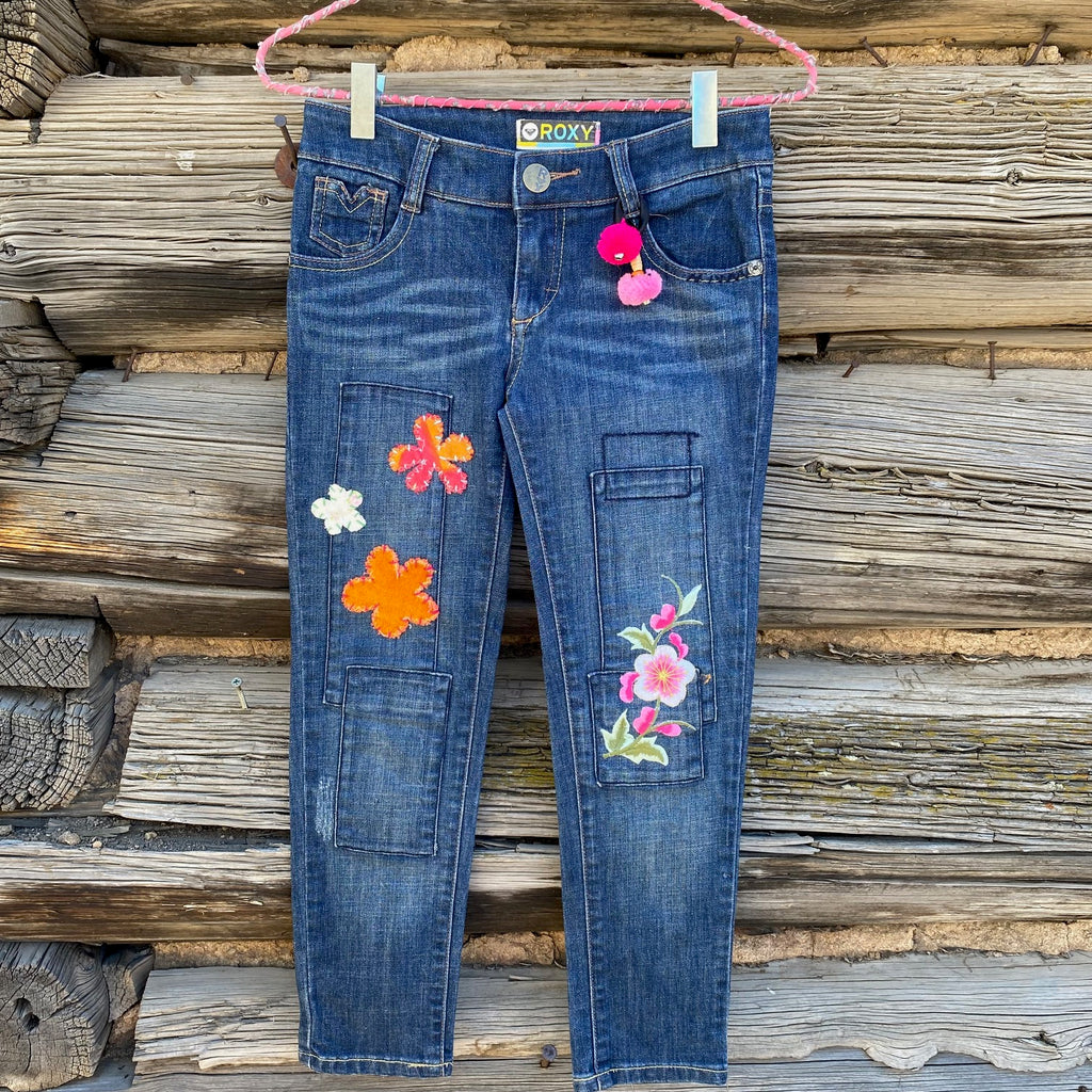 Tessa Kids "Hand Me Downs"  Upcycled Jeans Roxy size 8 year