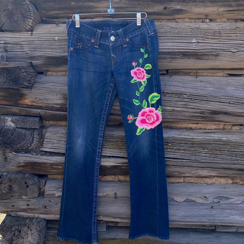 Tessa "Hand Me Downs"  Upcycled Jeans True Religion size 27 Sale 70% off
