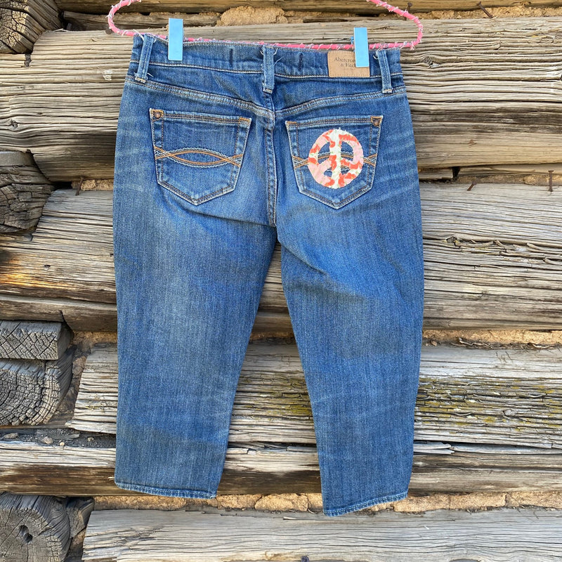 Tessa "Hand Me Downs"  Upcycled Capri Jeans Abercrombie and  Fitch size 00/24 - Sale 50% off