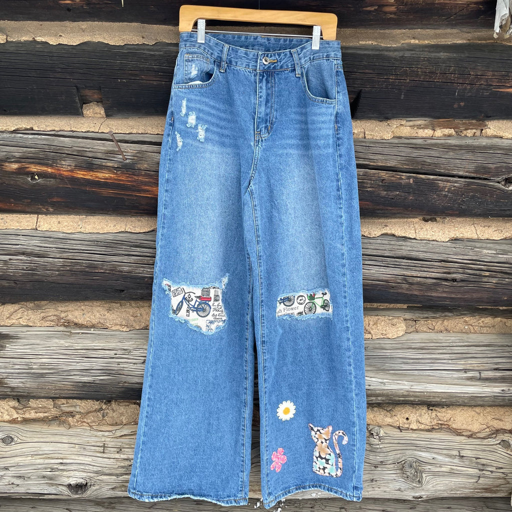 Upcycled Applique Patch Jeans