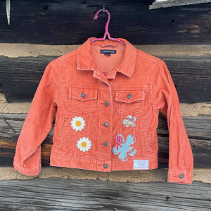 Tessa Upcycled Orange Kids Corduroy Denim Jacket size 6X