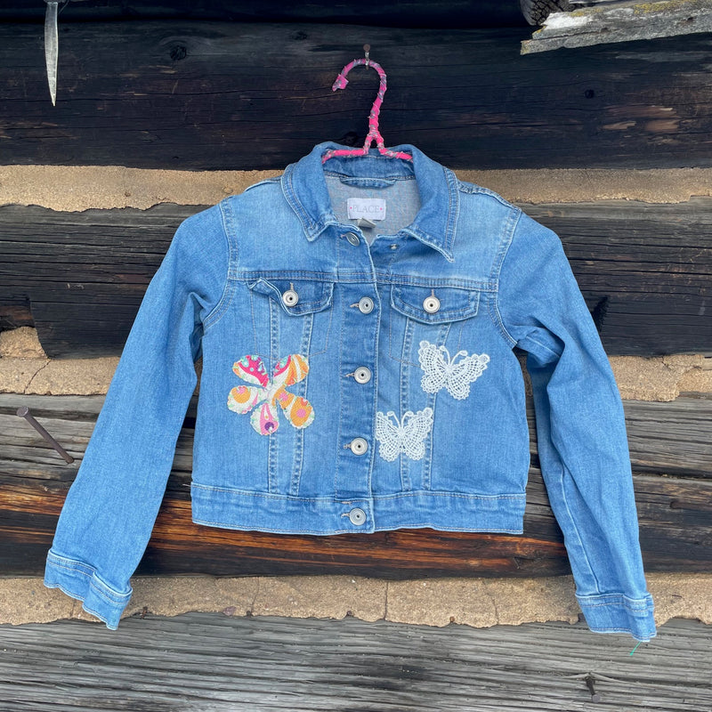 Kids Upcycled Orange Denim Patch Jacket