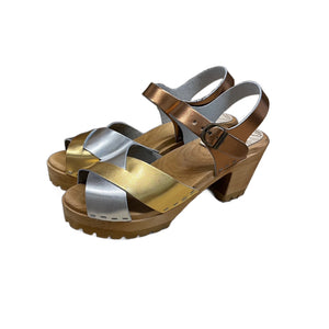 High Heel Mountain Sole Multi Colored Metallic Heather Sandal