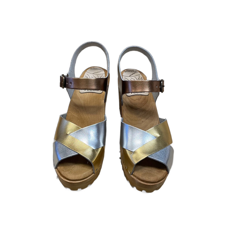 High Heel Mountain Sole Multi Colored Metallic Heather Sandal