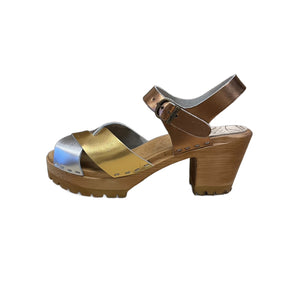 High Heel Mountain Sole Multi Colored Metallic Heather Sandal