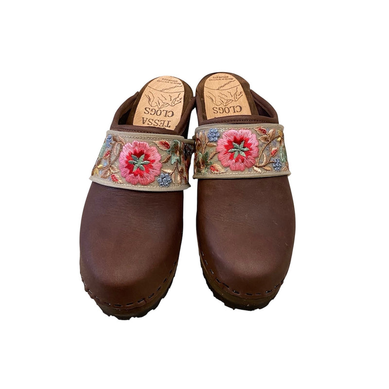 High Heel Mountain Sole Brown Oil Tanned Leather with your choice of Ribbon Snap Strap