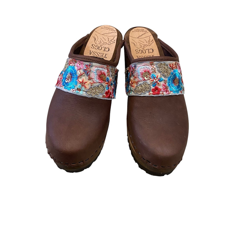 High Heel Mountain Sole Brown Oil Tanned Leather with your choice of Ribbon Snap Strap