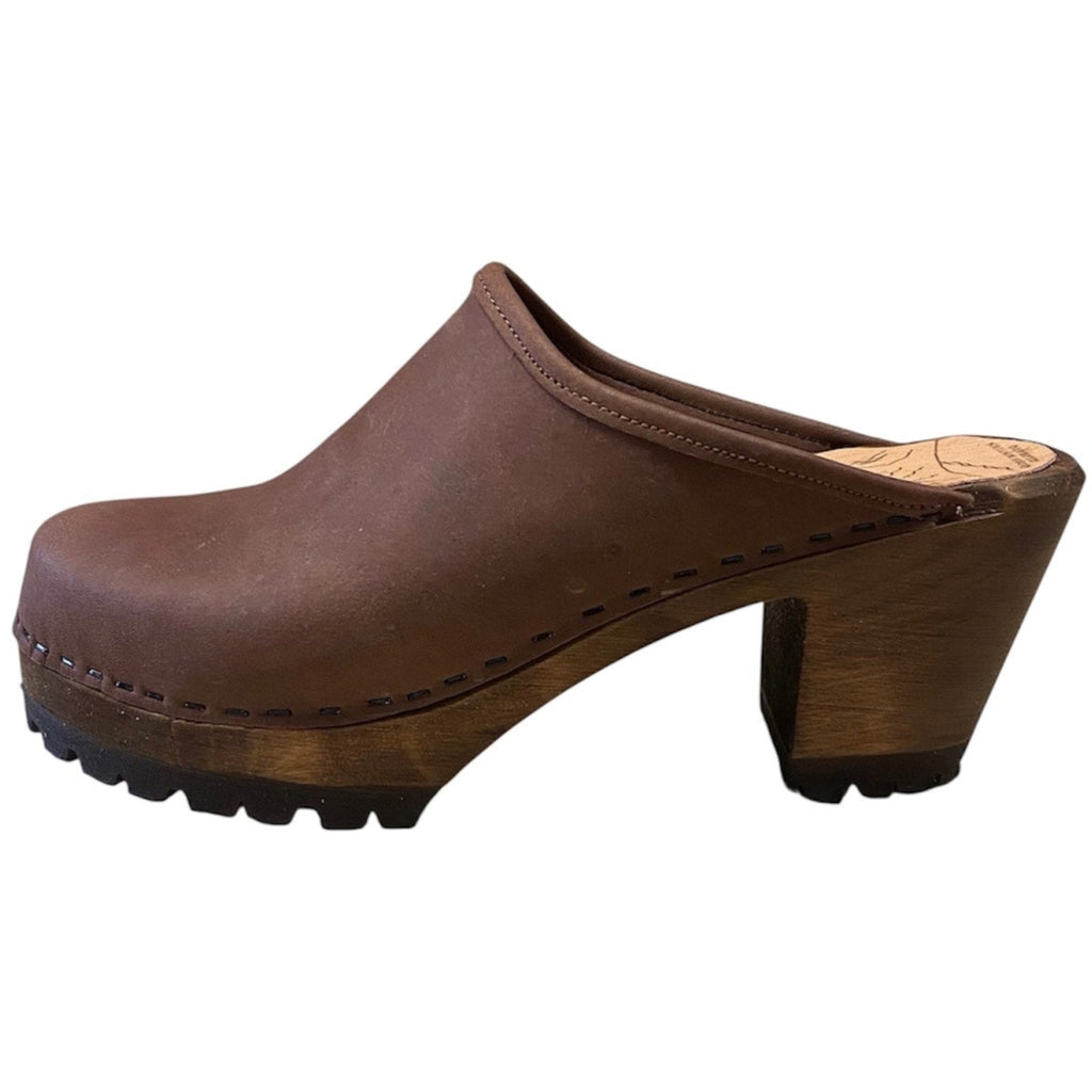 High Heel Mountain Sole Brown Oil Tanned Leather Plain