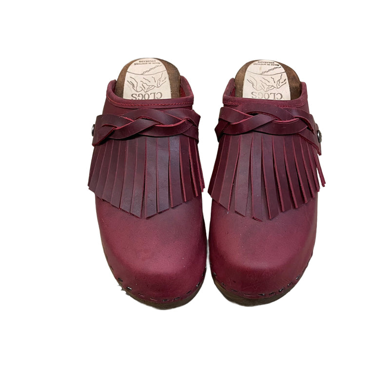 Black Cherry Fringe Clogs