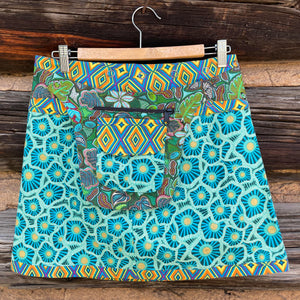 Asha Reversible Wrap Skirt in turquoise printed fabric side B.