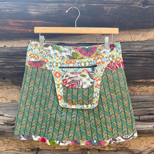 Asha Reversible Wrap Skirt in white and green printed fabric side B.