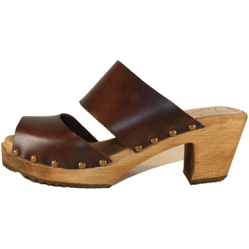 High Heel Bittersweet Vegetable Tanned Leather Two Strap Sandal