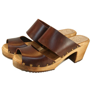 Two Strap High Heel Sandal in Bittersweet Vegetable Tanned Leather