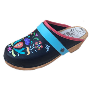 Traditional Heel Hand Painted Astrid with Light Turquoise Strap
