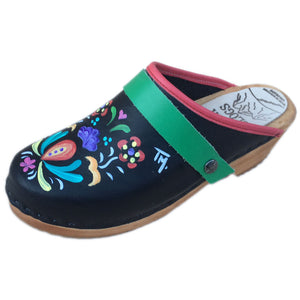 Traditional Heel Hand Painted Astrid with Grass Green Strap