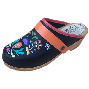 Traditional Heel Hand Painted Astrid with Orange  Strap