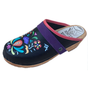 Traditional Heel Hand Painted Astrid with Purple  Strap