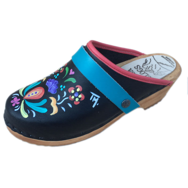 Traditional Heel Hand Painted Astrid with Teal Strap