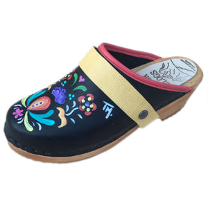 Traditional Heel Hand Painted Astrid with Yellow Lizzard  Strap