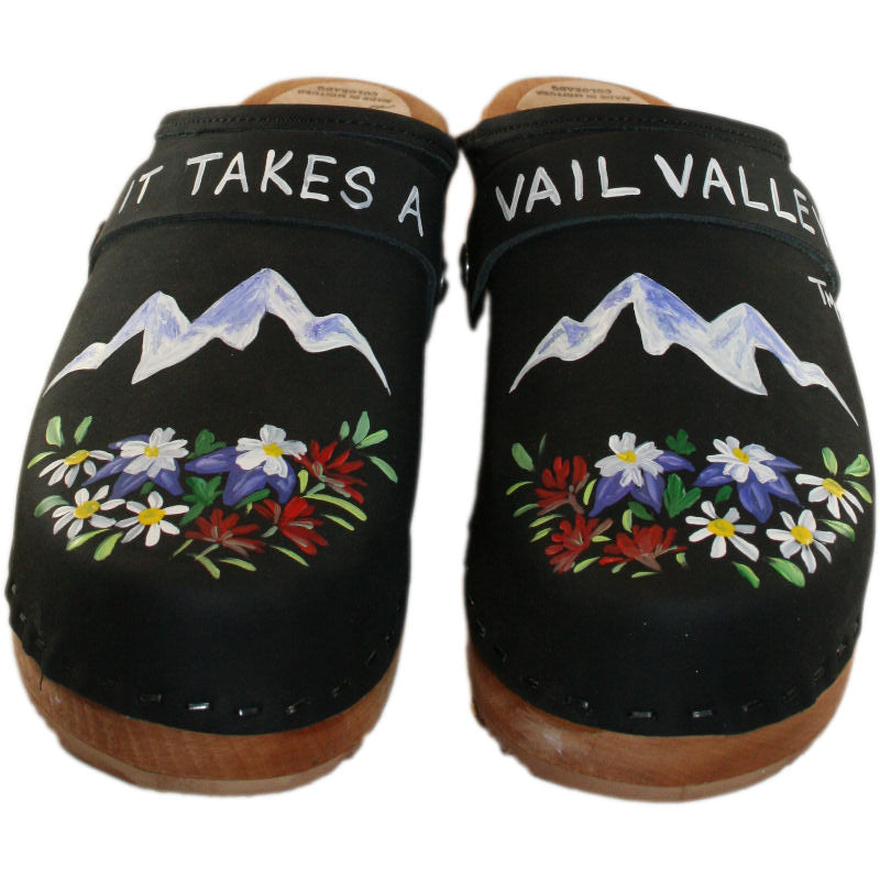 Black Oil Traditional Heel Clogs with It takes a Vail Valley Design